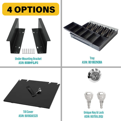 HK SYSTEMS 16" "Stainless Steel" Front Heavy Duty Black POS Cash Drawer with 5Bill/5Coin with Under Counter Mounting Metal Bracket