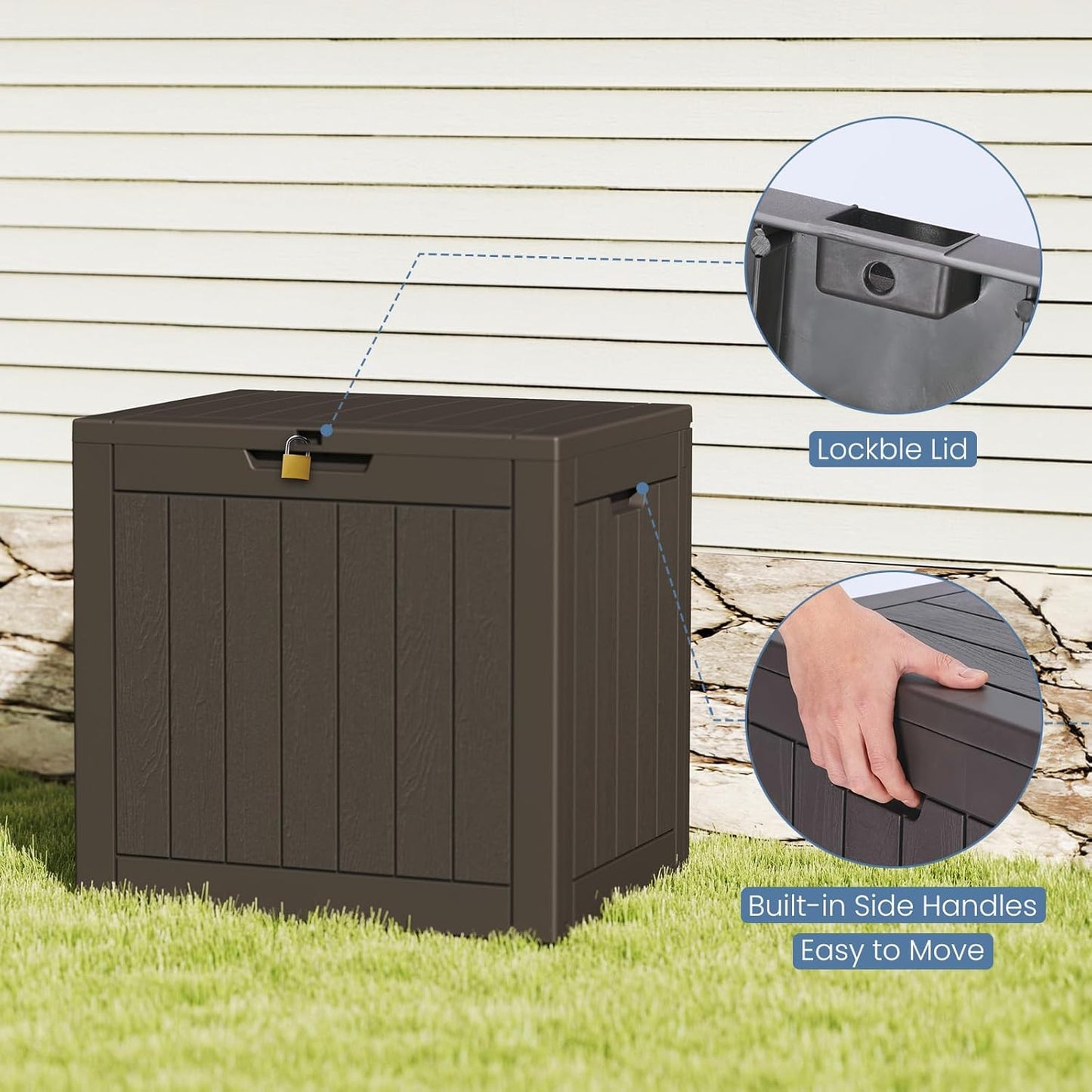 31 Package DUMOS Gallon Deck Box, Lockable Outside Storage Box for Outdoor Use, Outside Waterproof Resin Delivery Box