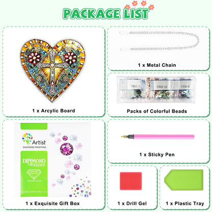 KEYIFA Diamond Painting Hanging Heart Shape Cross 3D Diamond Art Kits, Special Shaped Rhinestone Diamond Dots Kit for Adults Beginner, DIY Art Craft for Window Wall Door Decor, Double Sided