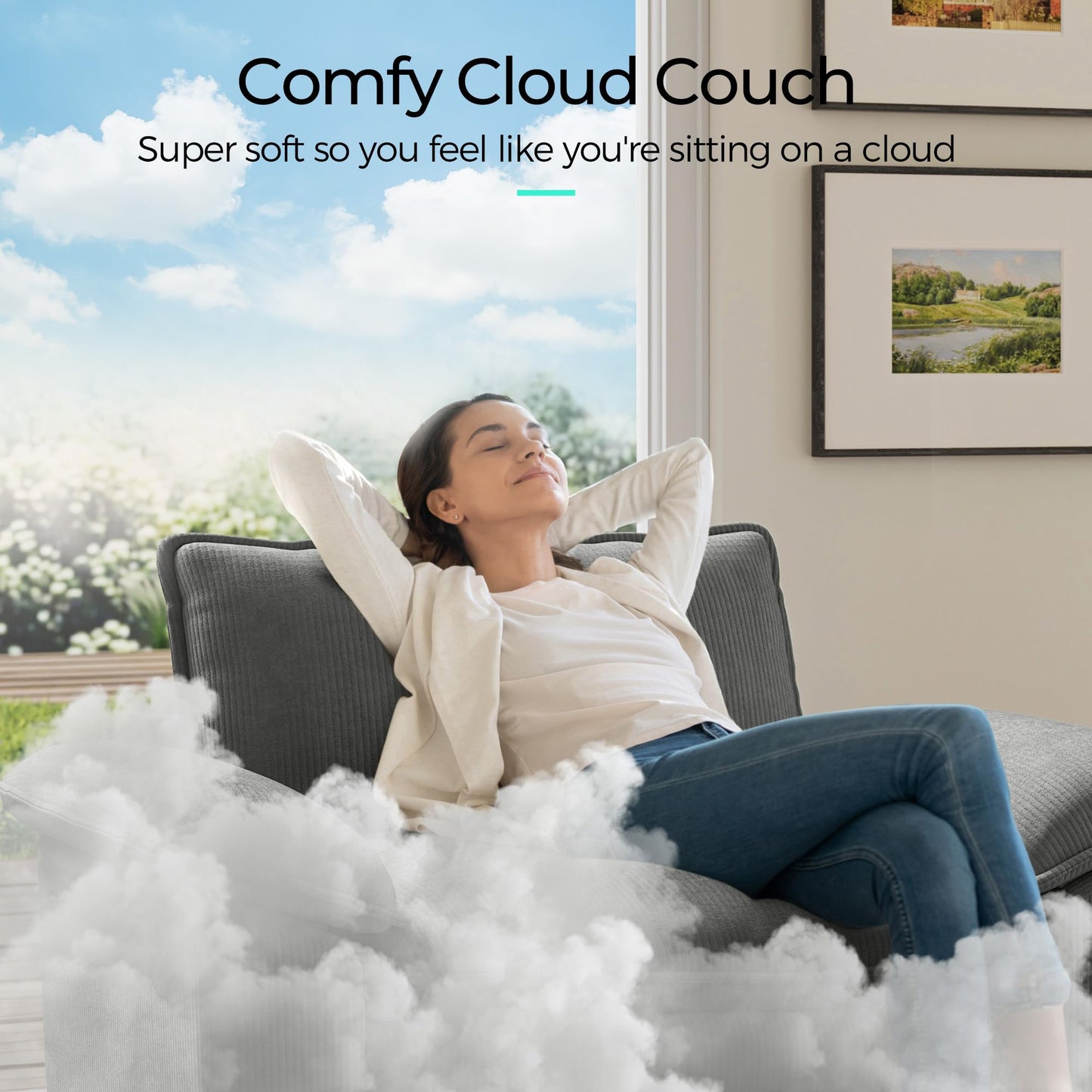 LINSY HOME 90'' Cloud Loveseat Sofa, Modular Sectional Couches Corduroy Cloud Couch Soft Modern Comfy Love Seat Sofa Set for Living Room Apartment Office, Grey
