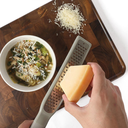 Calphalon Edge Stainless Steel Handheld Grater Lemon Zester W/Cover & Rubber Handle - Taupe