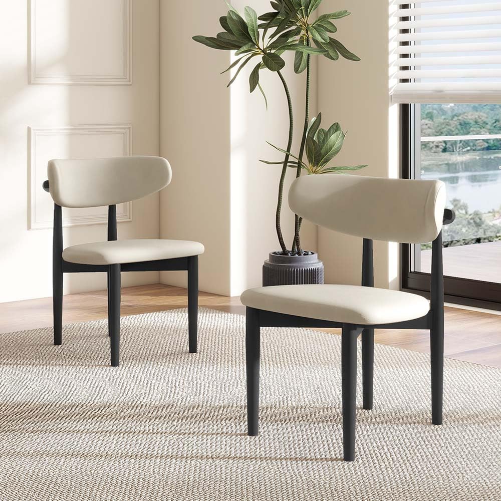 POVISON Modern Dining Chairs Set of 2, Armless Black PU Dining Chair with PU Cushions and Dark Walnut-Coloured Ash Wood, for Living Room, Dining Room