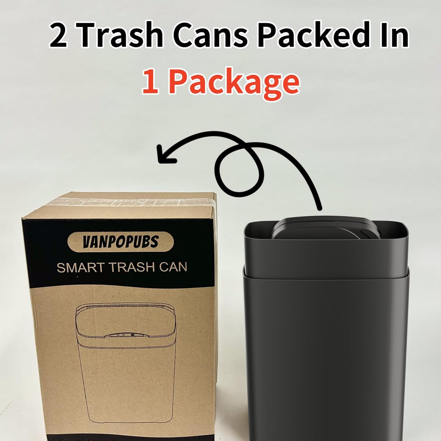 Vanpopubs 2 Pack 2.7 Gal Bathroom Trash Can with Lid, Automatic Trash Can Small Smart Garbage Can Touchless, Slim Motion Sensor Waterproof Plastic Trash Bins for Bedroom Office Kitchen Toilet Black