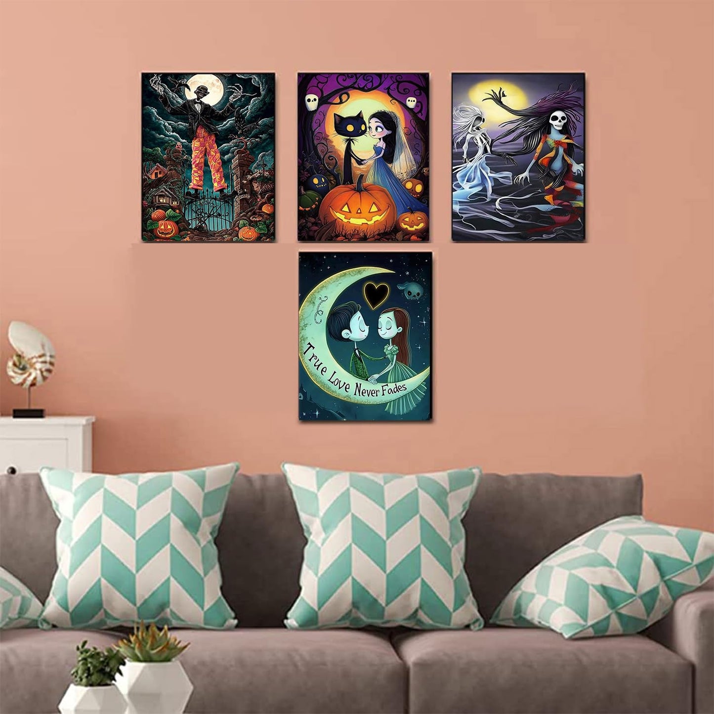 GemZono 4 Pack Diamond Painting Kits for Adults DIY 5D Halloween Diamond Art Paint with Round Diamonds Full Drill Nightmare Gem Art Painting Kit for Home Wall Decor Gifts(12x16inch)