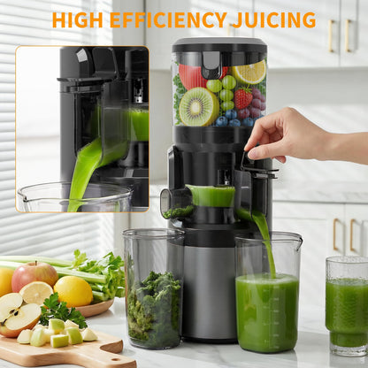 XTKKGFBIR Cold Press Juicer, 400W Masticating Juicer with 6" Extra-Large Feed Chute, 55RPM Slow Juicer, High Juice Yield, Easy to Clean, for Whole Fruits, Vegetables, Nut Milk & Sorbet, 1.8L Capacity