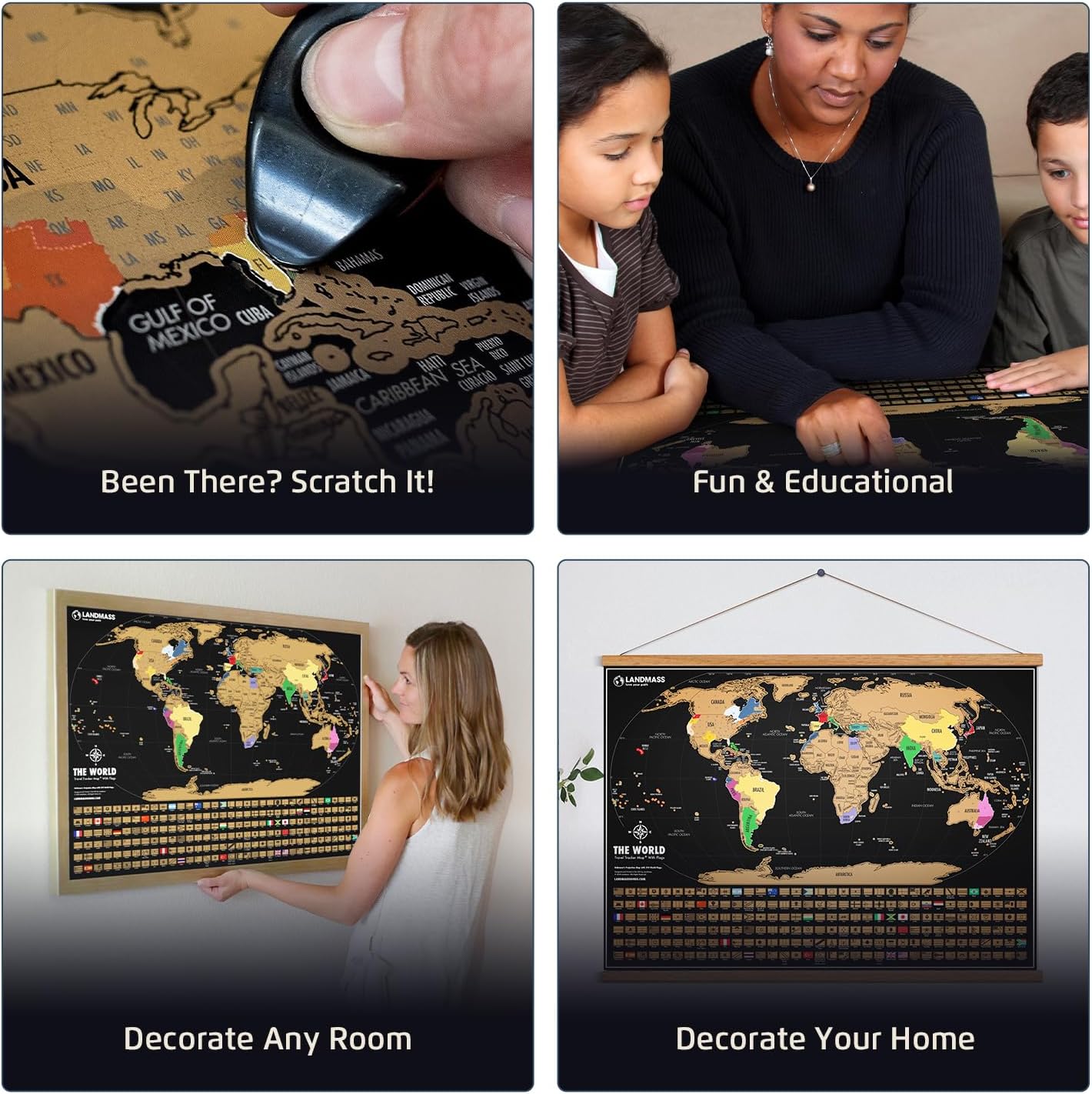 Landmass Scratch Off World Map, Deluxe Travel Tracker with Flags, 17x24 Inches Wall Art for Home or Office