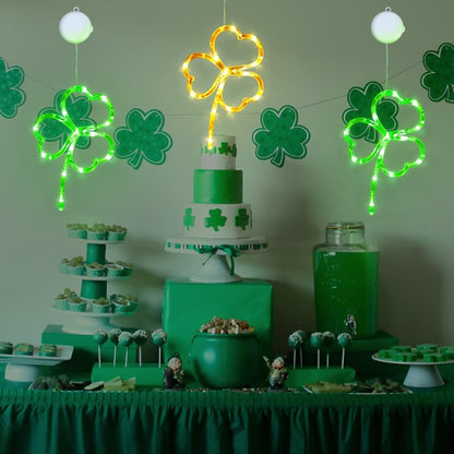 [Timer] 3 Pack St Patricks Day Decorations Shamrock Window Lights Battery Operated with Suction Cup & Hook, Saint Patricks Day Lucky Gold Green Clover Lights for Indoor Outdoor Party Irish Decor