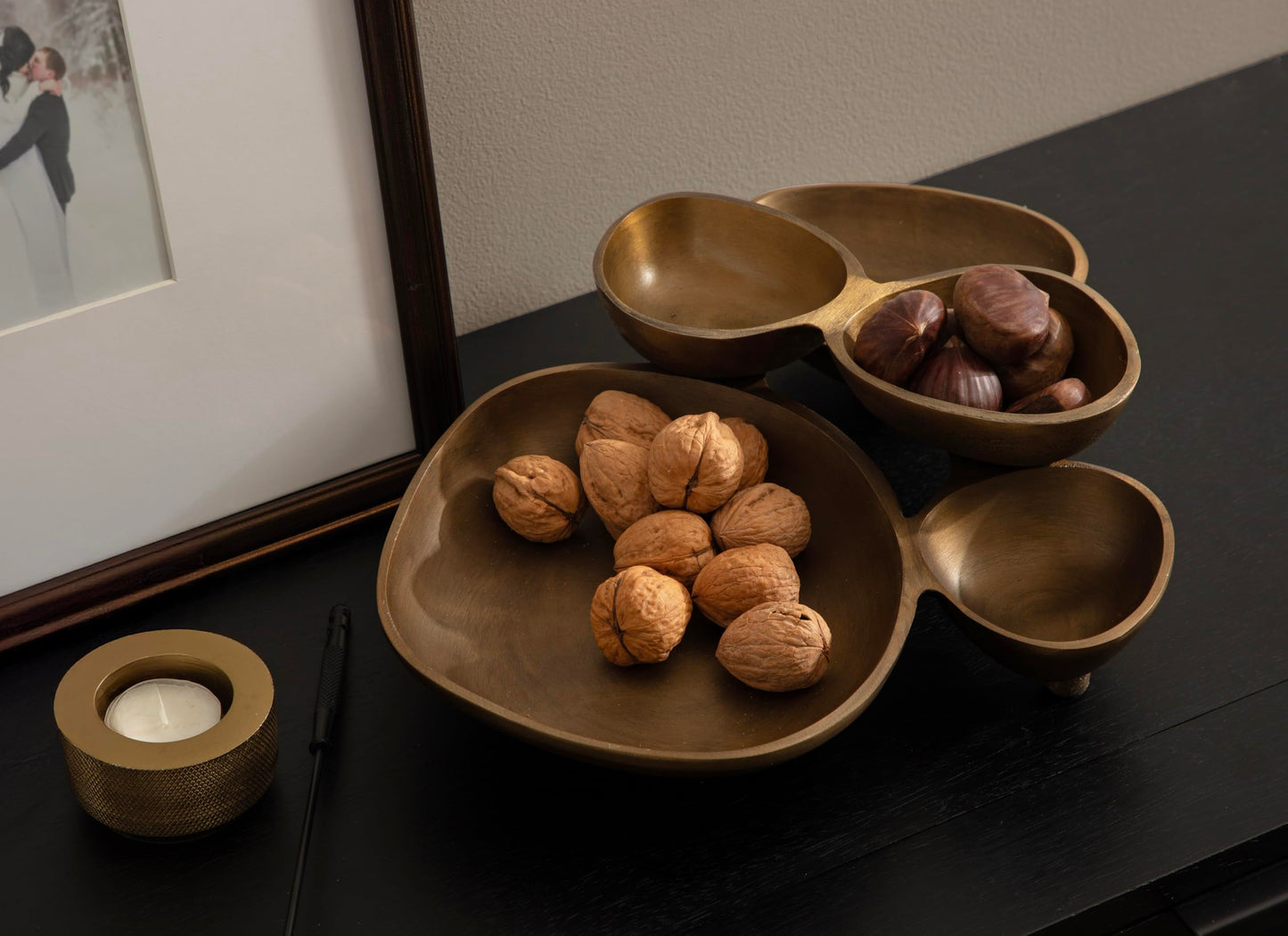 Kate and Laurel Cluso Modern Metal Tabletop Footed Cluster Tray, 14 x 10, Antique Brass, Sculptural Cast Aluminum Food-Safe Tray for Kitchen or Entryway Decor