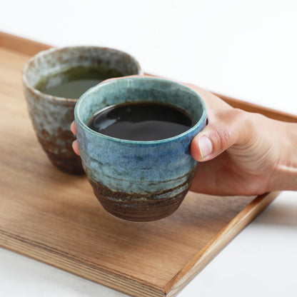 Asayu Japan Handpainted Glazed Ceramic Tea Cups Set of 2 6.7oz (200ml), Made in Japan MIno Ware Pottery Glass for Hot and Cold Drinks - 2PCS Mino Glaze Tea Cup Set
