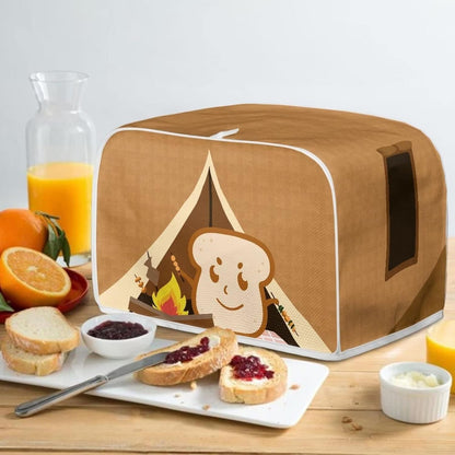 chaqlin Toaster Covers 4 Slice Wide Slot, Brown Cute Toast Print, Machine Washable Bread Maker Cover