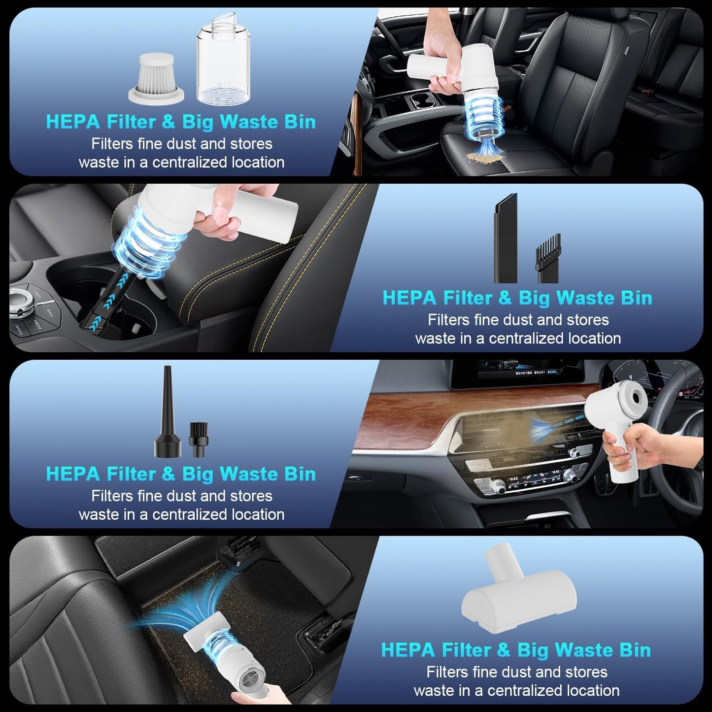 Handheld Vacuum Cordless 13000pa, Portable Mini Vacuum Cleaner with LED Light for Car and Home (White)