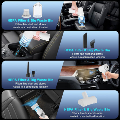 Handheld Vacuum Cordless 13000pa, Portable Mini Vacuum Cleaner with LED Light for Car and Home (White)