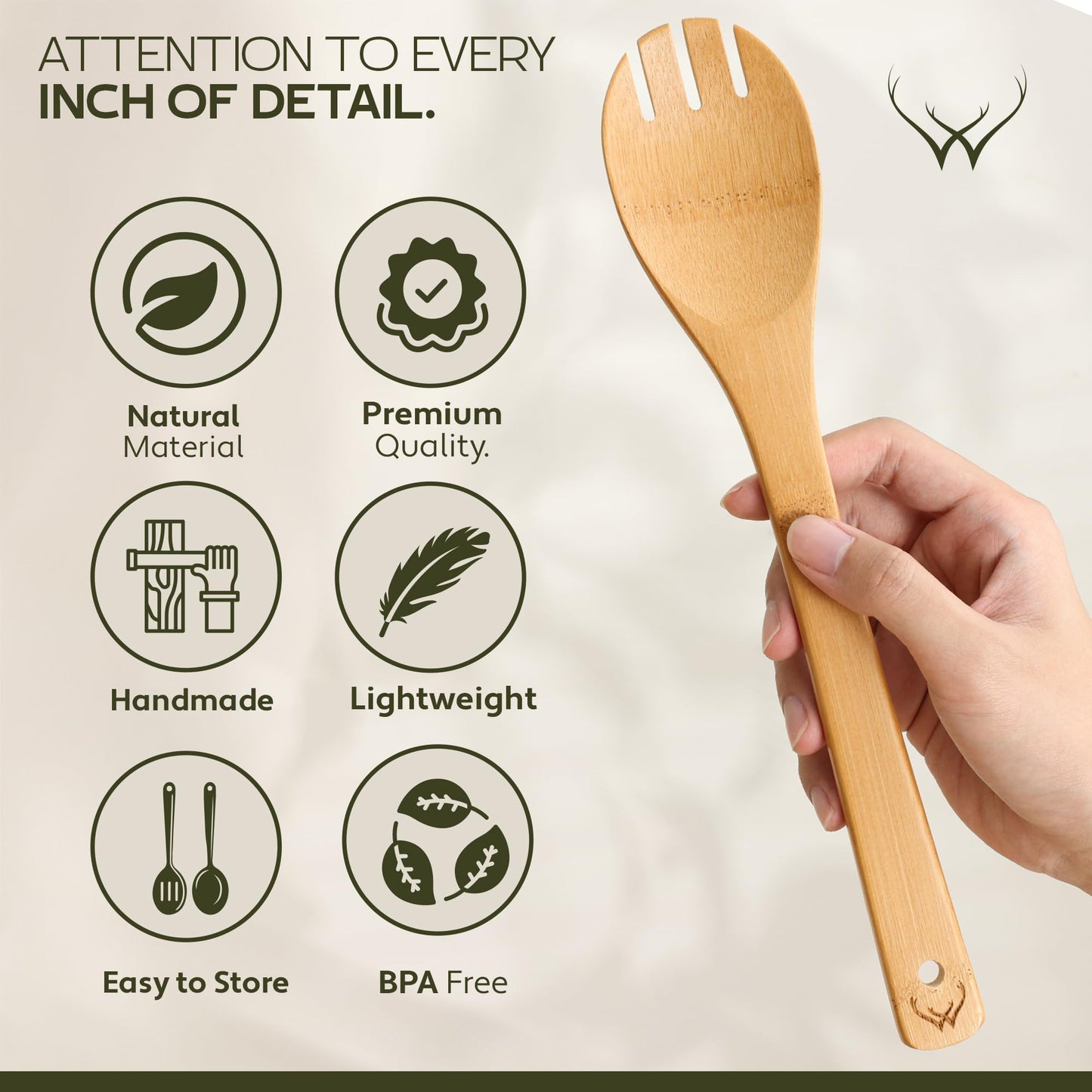 WOODLANDS USA Wooden Spoons for Cooking set of 6 – Premium Wooden Utensil set for everyday use – Versatile Cooking utensils set safe for nonstick pans – Durable wooden spoon kitchen utensils set