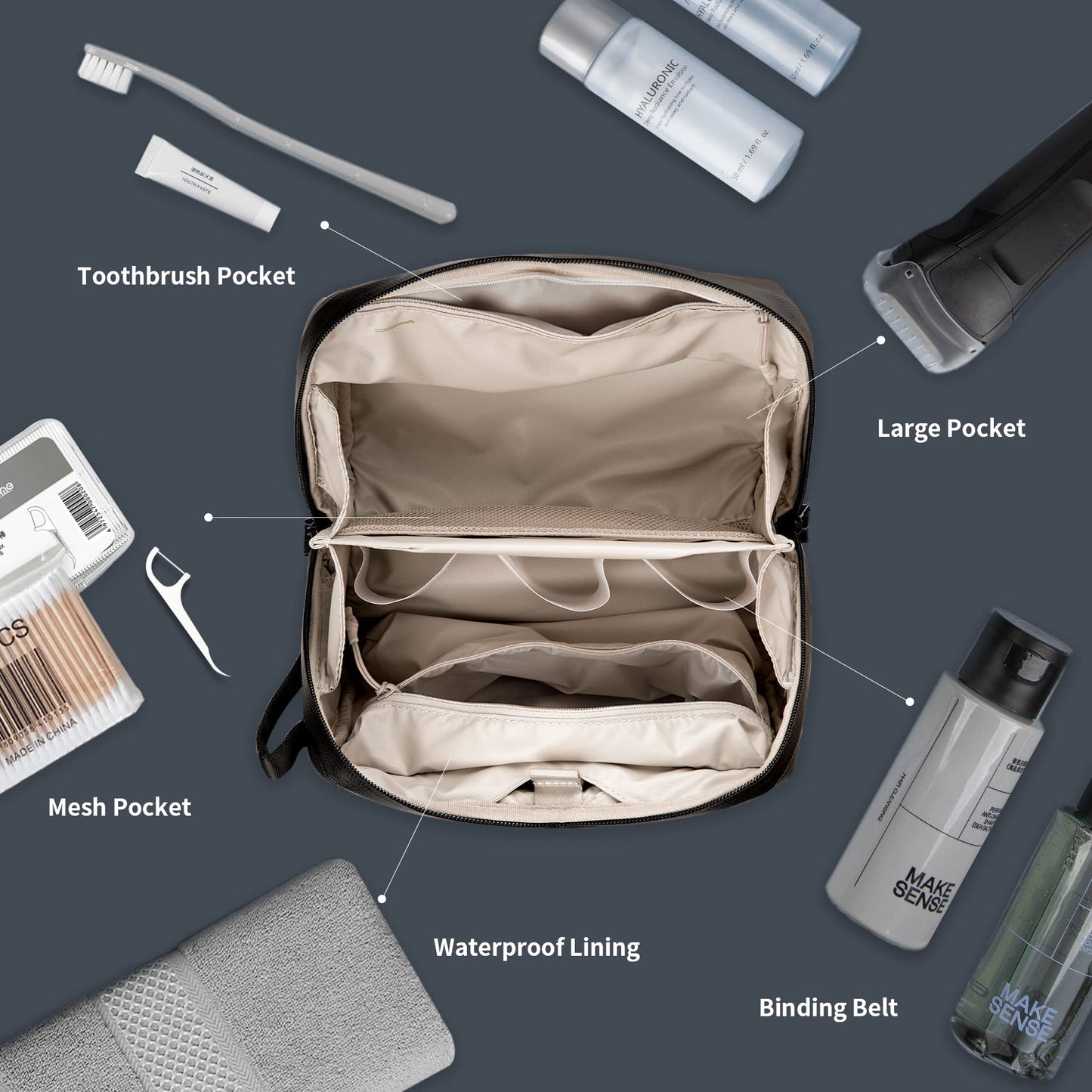PGYTECH OneMo 2 25L-33L Camera Backpack with Shoulder Bag+Wash Pouch Hanging Toiletry Bag for Men, Waterproof Dopp Kit Travel Makeup Bag Organizer for Toiletries & Cosmetics, Black