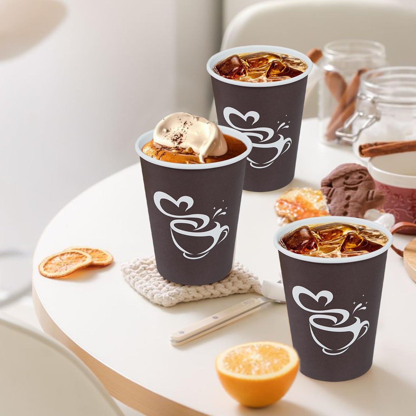 Clawsoff 300 Count 12 oz Paper Coffee Cups, Disposable Drinking Cups for Hot or Cold Beverage, 12 ounce Brown Coffee Cups for Party, Business, Travel, Picnic
