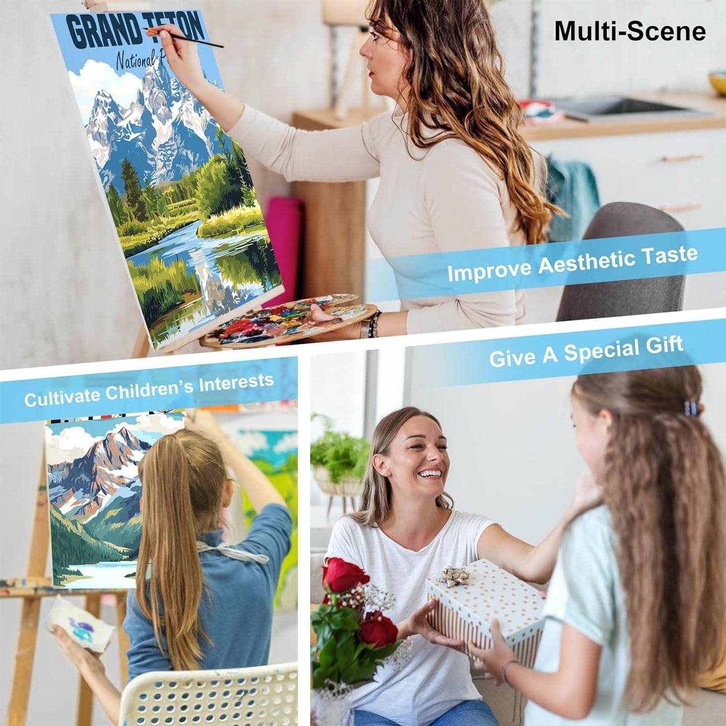 bleihum 6 Pack Paint by Numbers Kit for Adults National Park- Landscape Adult Paint by Number Kits on Canvas, DIY Acrylic Painting with Numbers Craft for Home Decor Gift 10x14 in