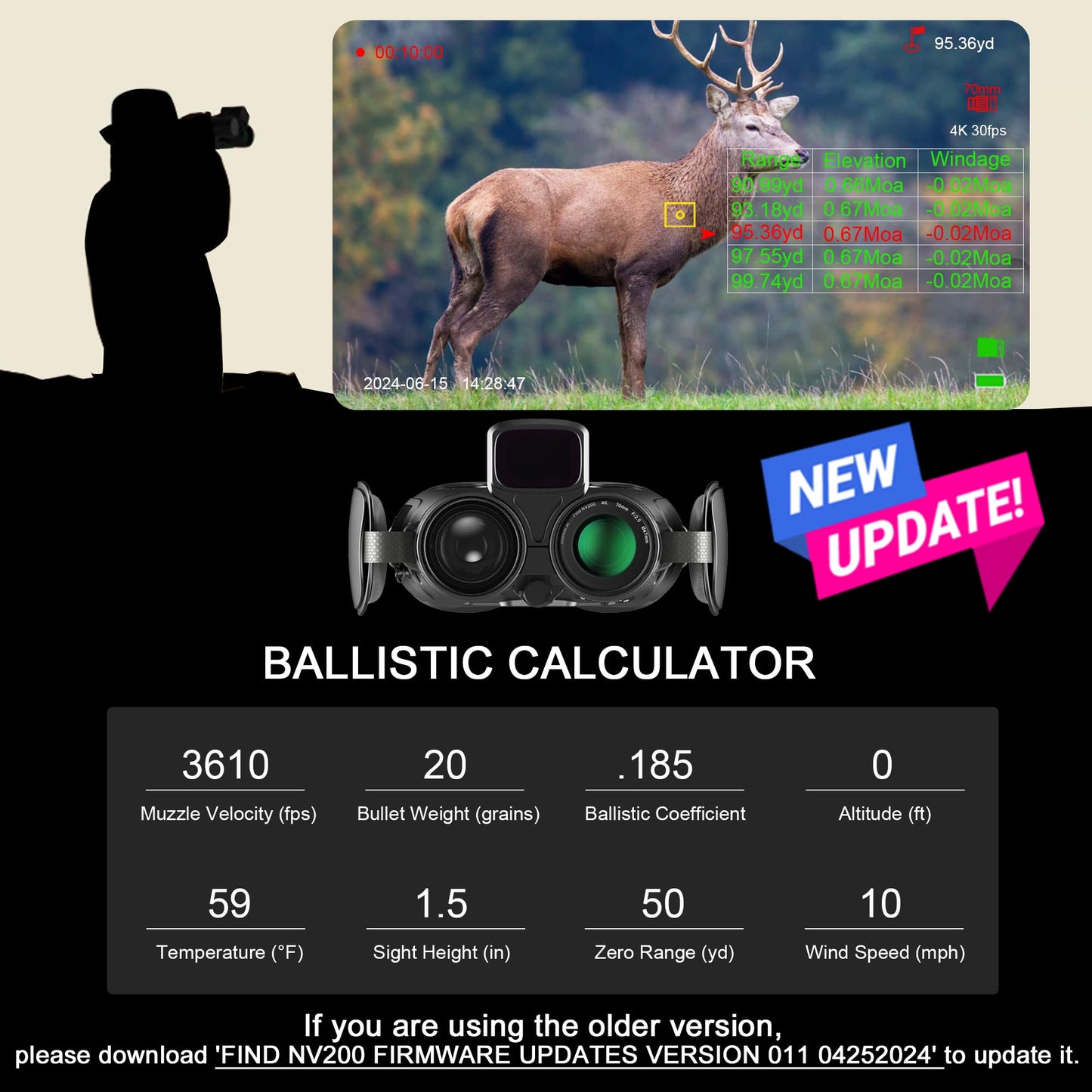 oneleaf.ai Find NV200 LRF 50mm 4K Digital Day/Night Vision Binoculars with Laser Rangefinder