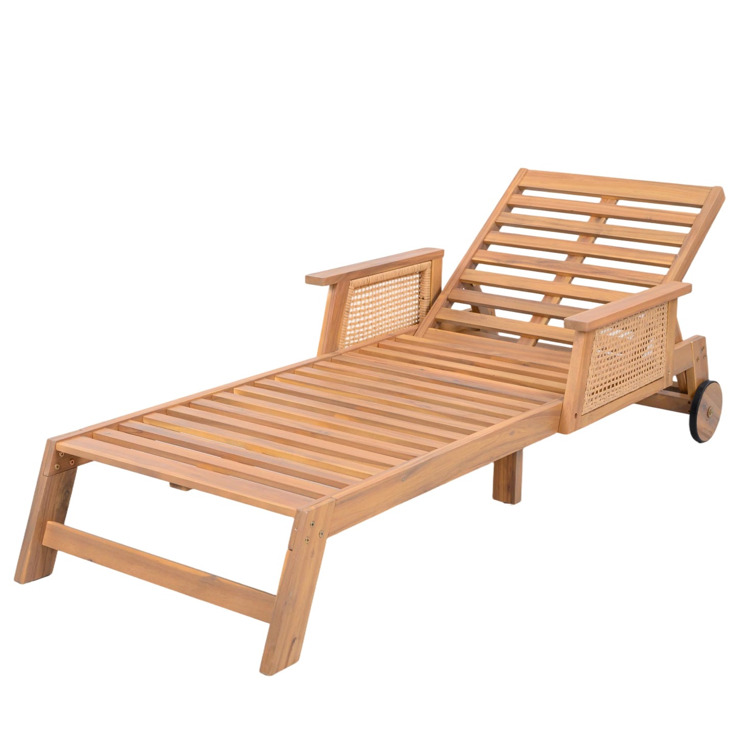 Christopher Knight Home Revia Chaise Lounge Outdoor with Wheel and Armrests, Acacia Wood Patio Chaise Lounge with Cushion, Adjustable Backrest Poolside Sun Lounger, Sunbathing Chair, Teak+Light Beige