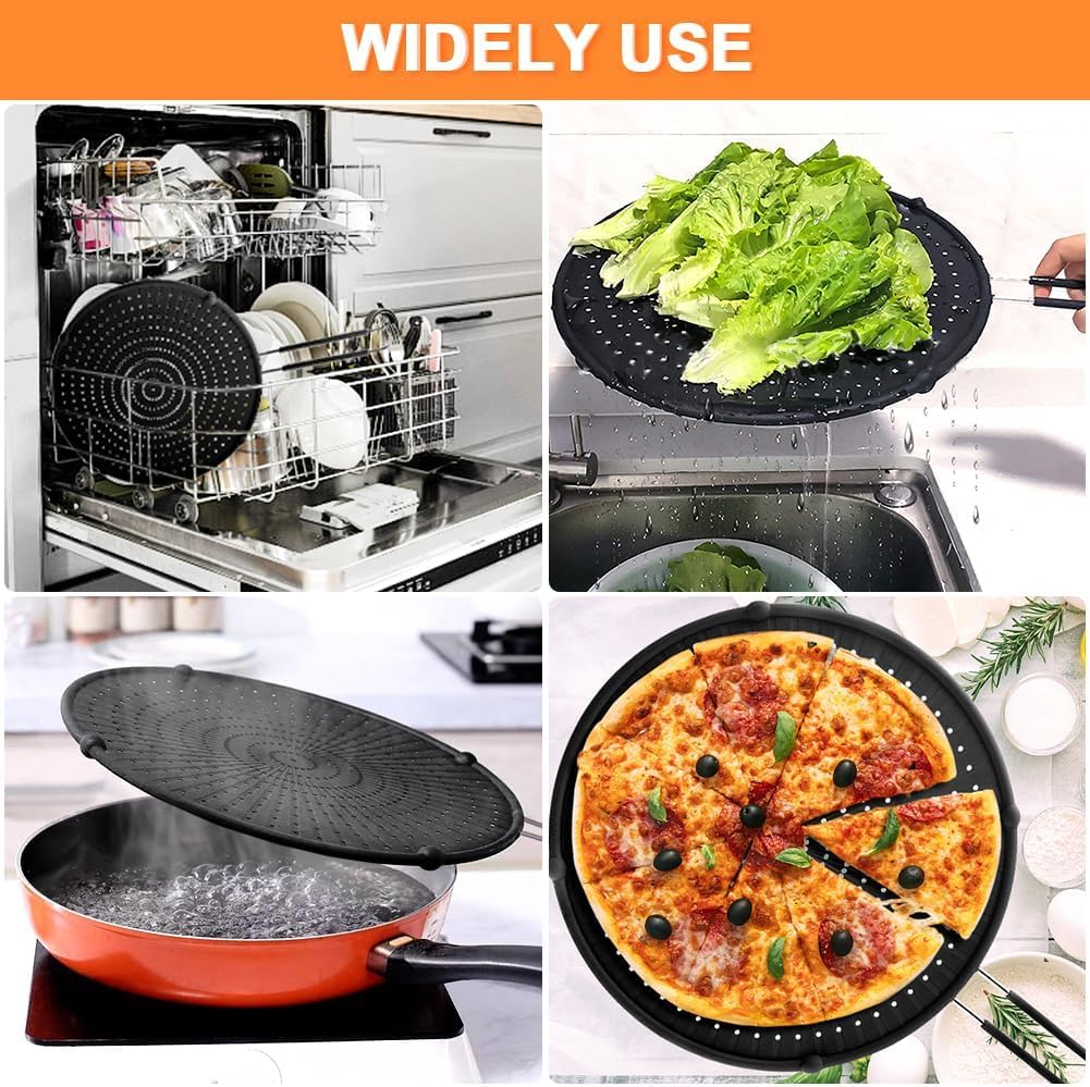 PLACHIDAY Splatter Screen for Frying Pan,Silicone Grease Splatter Guard, Heat-Resistant Splatter Guards for Cooking,Dishwasher Safe (9.8", 11.4", 13")