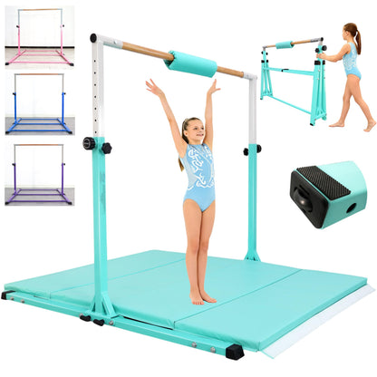 Seliyoo Foldable Kids Gymnastics Horizontal Bar for Ages 3-18, 5FT/6FT Kip Training Bar, Adjustable Height 35"-59", 400 LBS Capacity, Home Gymnastics Equipment for Kids & Teens