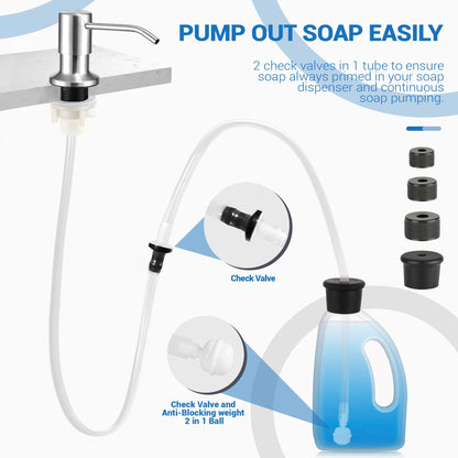 Yofidra Sink Soap Dispenser Extension Kit: Under Sink Dish Soap Dispenser with 47" Tube Hose and Check Valve for Prevent Backflow Countertop Kitchen Sink Accessories