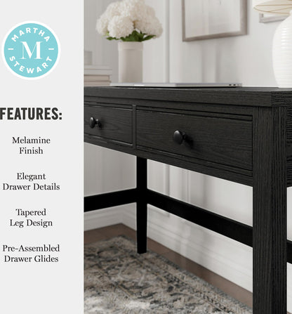 Martha Stewart Rhett Home Office Desk with 3 Drawers and Tapered Legs in Black with Oil Rubbed Bronze Hardware