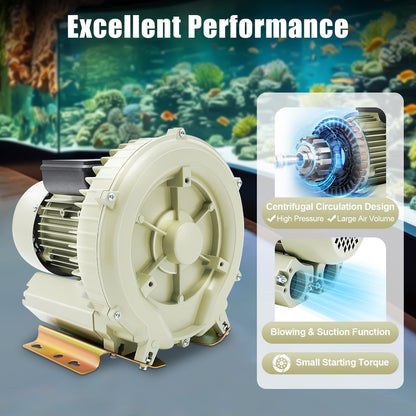Air Pump Blower, 370W Industrial Aquaculture Vortex Air Blower, Seafood Pond Fish Tank High Pressure Blower, Commercial Centrifugal Cycle Air Blower for Aquaculture, Fresh Food Market, Aquarium
