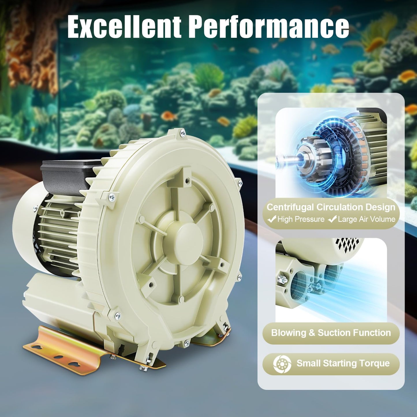 370W Commercial Air Pump Blower, Aquaculture Vortex High Pressure Air Blower, High Pressure Blower for Aquarium Seafood Pond, Seafood Pond Fish Tank Vortex Air Blower, for Liquid Filling Machines