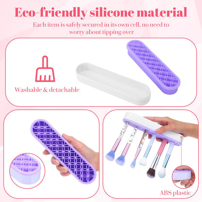 MAQUITA 4 Pack Silicone Makeup Brush Holder, Desktop Cosmetic Organizer Pen Holder, Sewing Tool Holders Beauty Tool Organizer Stand for Brush, Scissors, Toothbrush