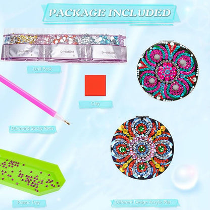 DDGYP 2 Pcs DIY Diamond Art Kits Compact Mirror, Diamond Painting Portable Pocket Mini Mirrors, Handmade Crafts for Women Daily Use & Gift Giving