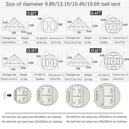 Outdoor Family Camping Safari Glamping Yurt Bell Tent with Mesh Screen - Waterproof Luxury 5M Bell Tent (Off White Oxford, 5M)
