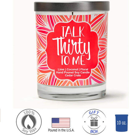 30th Birthday Candles for Her, Talk Thirty to Me, Gifts for Women, 100% Soy Wax, Made in USA, Sister Bestie