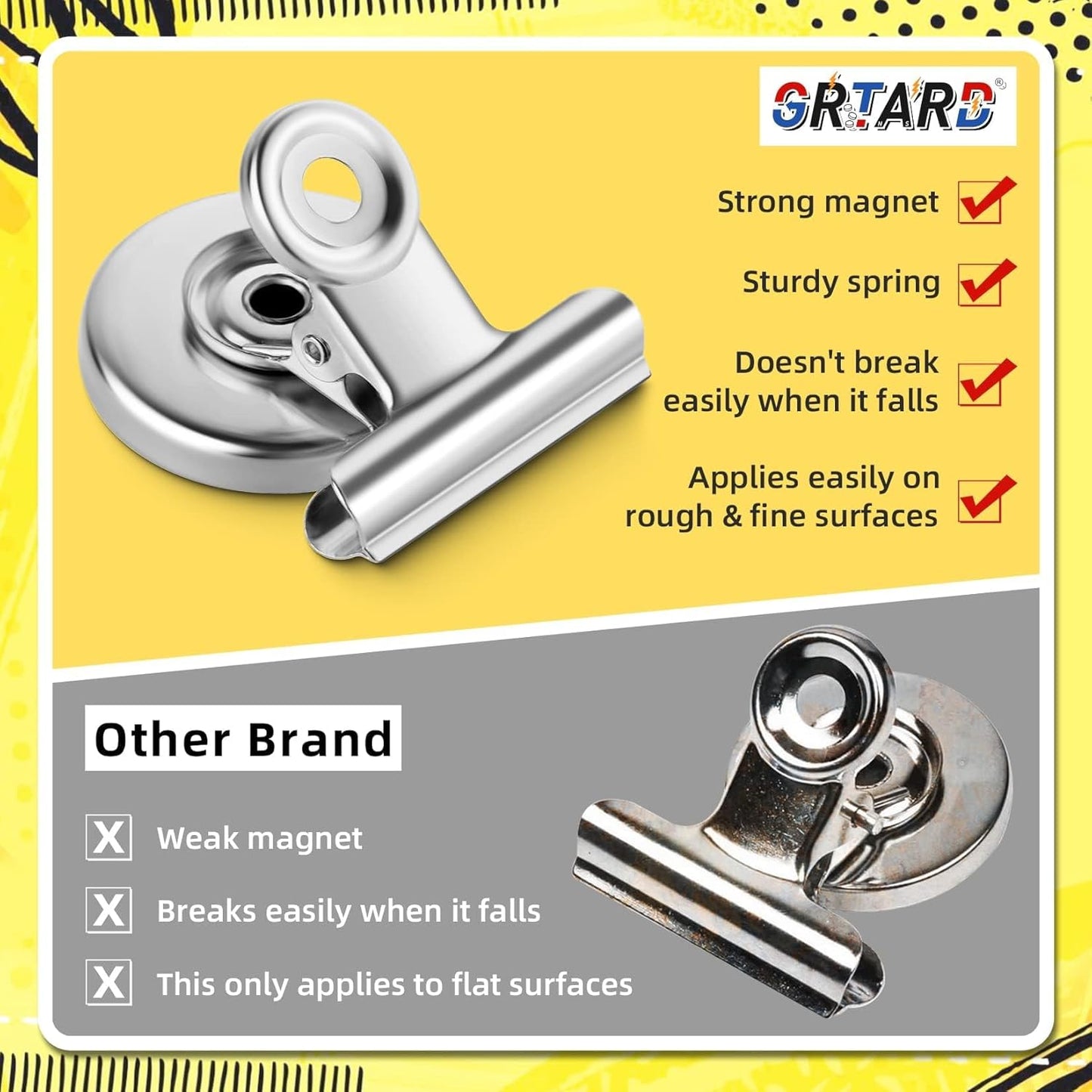 Grtard 12pack Fridge Magnets, Heavy Duty Magnetic Clips for Displaying Paper in Home, Office, and Teaching