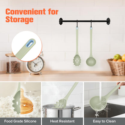 Silicone Spaghetti Spoon&Soup Ladle Cooking Utensils Set of 2,No Scratch for Nonstick Cookware,BPA Free, 450℉ Heat Resistant (Green)