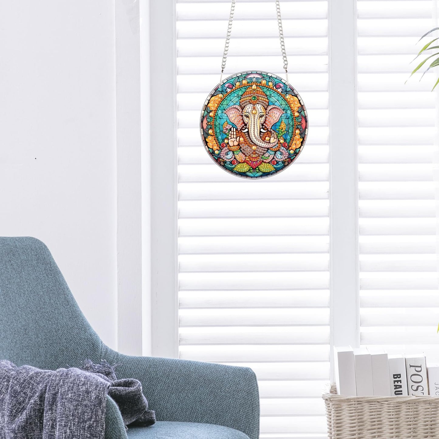 JISHSHAY Hindu Ganesha Diamond Art Hanging Elephant Diamond Painting Sun Catchers Gem Art Table Wind Chimes Gem Painting Hanging Pendant Mosaic Kits for Adults Windchimes, with Special Shaped Drills