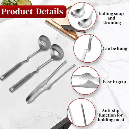 6 PCS Hot Pot Tongs and Spoons, Hotpot Utensil Kit Shabu Shabu Pot, Long-handled Holed Kitchen Utensils, Suitable for Kitchen Cooking, Barbecuing and Hot Pot