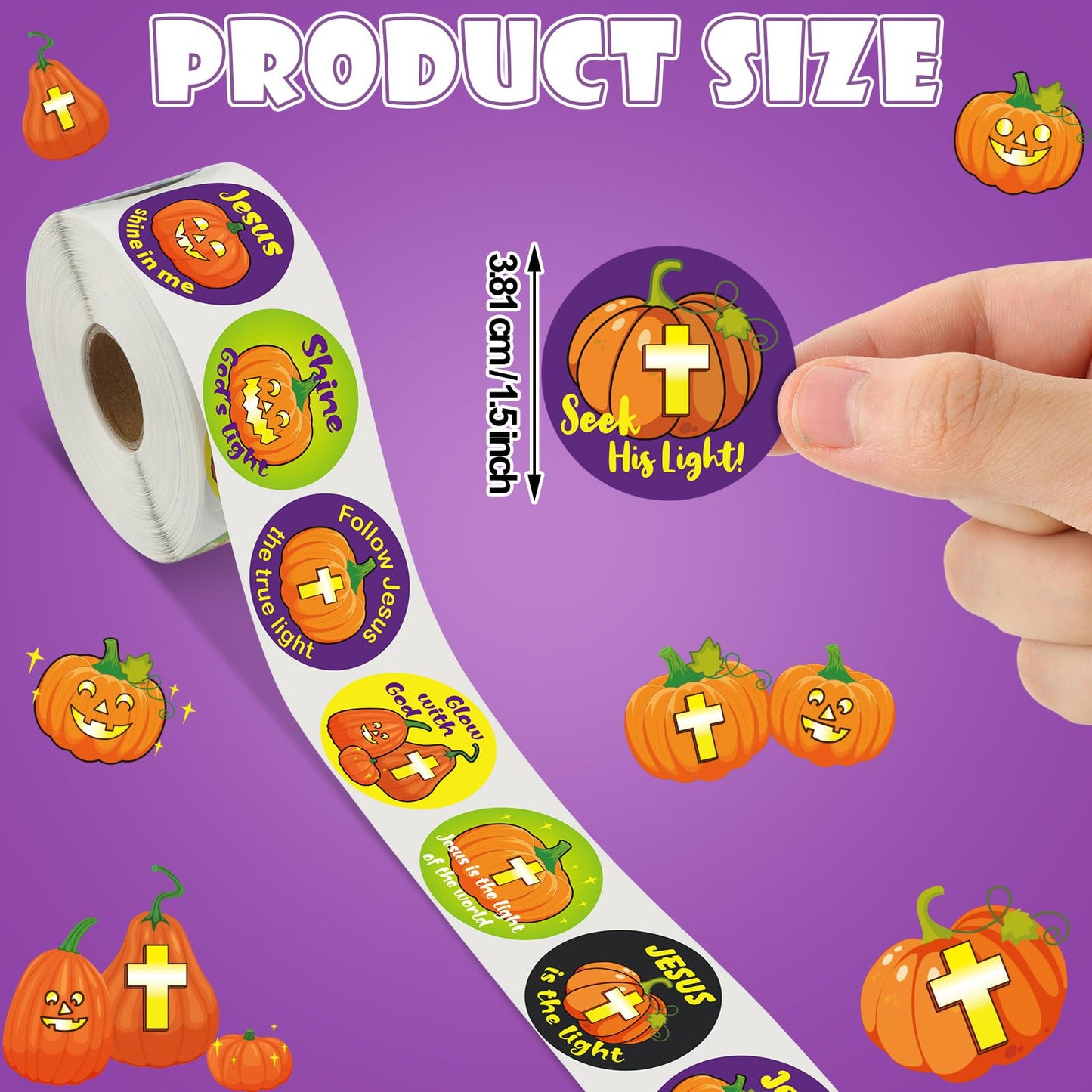 Colarr 1600 Pcs Halloween Stickers Christian Pumpkin Stickers for Halloween Religious Halloween Roll Stickers 16 Design Halloween Vinyl Roll Stickers for Water Bottles Halloween Party Favors Gift