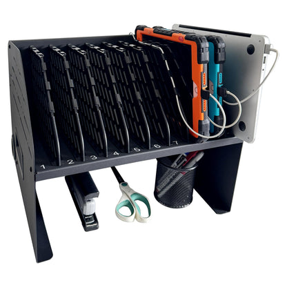Plugsharge 10-Device Laptop & Tablet Charging Station with 6 AC Outlets & 4 Fast-Charging USB Ports, Charging Rack for Chromebooks, iPads & Devices Up to 15.6", Classroom, Office & Library Organizer