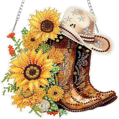 LPDJITO Boots Diamond Art Hanging Kits Adults, Acrylic Diamonds Painting Pendant Board Kits Sunflower, Diamond Art Painting Window Pendants Home Garden Wall Hanging Kits Hanging