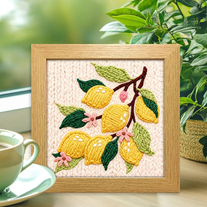 INFUNLY Lemon Flower Punch Needle Embroidery Kits Lemon Branch DIY Punch Needle Kit for Beginners Plant Stamped Rug Yarn Hooking Kit with Pre-Printed Pattern Instruction for Craft Lovers Home Decor