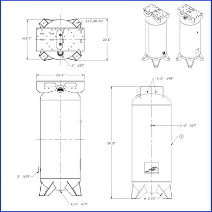 60000-T 60 Gallon Steel ASME Air Receiver
