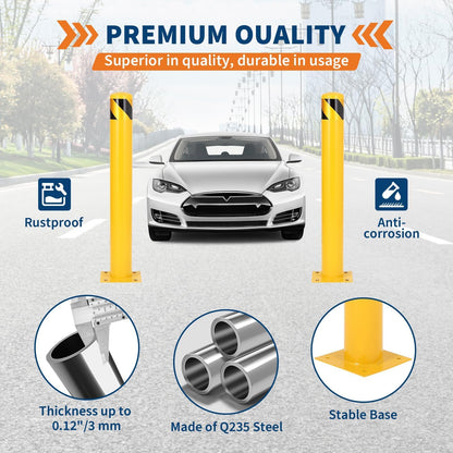 Safety Bollard, 42" Height 4.5" Diameter Steel Post with Anchor Bolts, Yellow Traffic Bollard for Property Protection & Parking Lots (6 Pack)