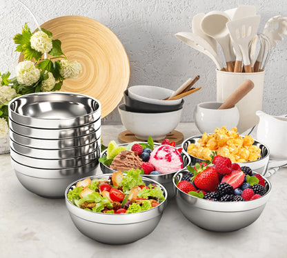 yarlung 10 Pack Stainless Steel Bowls 6.3 Inch Snacks Bowls, 25 Oz Soup Bowls Lightweight Salad Bowls Double-walled Metal Serving Dishes for Sauces, Noodle, Ice Cream