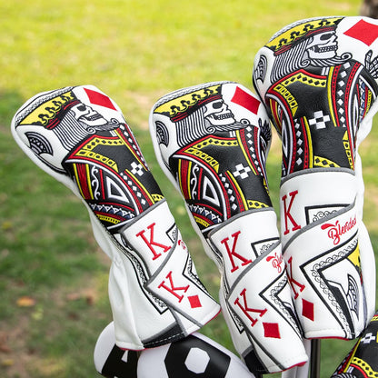 BAIRBRE Golf Club Covers - Poker Diamond King Driver Covers Fariway Wood Headcovers 3 Wood Hybrid Head Cover for Most Brands