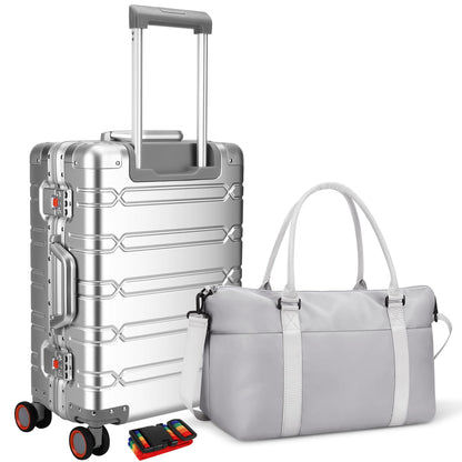 WEICHEN 29 Inch Aluminum Checked Luggage, Zipperless Checked Luggage, Large Aluminum Suitcase with 360 Spinner Wheels, All Aluminum Luggage 29 Inch, Heavy Duty Luggage, Metal Suitcase, Silver