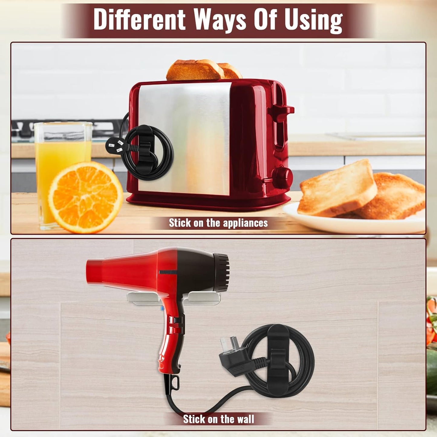 Cord Organizer for Kitchen Appliances, 6Pcs Black Cord Winder, Cord Keeper for Mixer, Coffee Maker, Air Fryer, Toaster