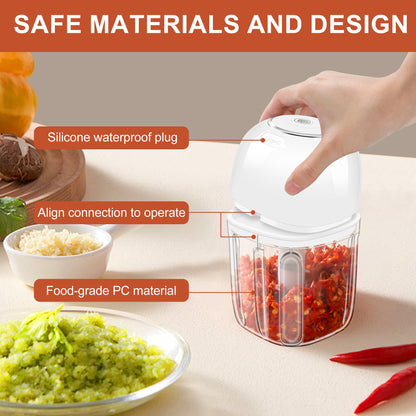 450ML (1.8 Cup) Electric Garlic Chopper, Mini Portable Food Processor, Garlic Grinder Masher for Onion, Ginger, Chili, Fruit, Vegetable, Meat