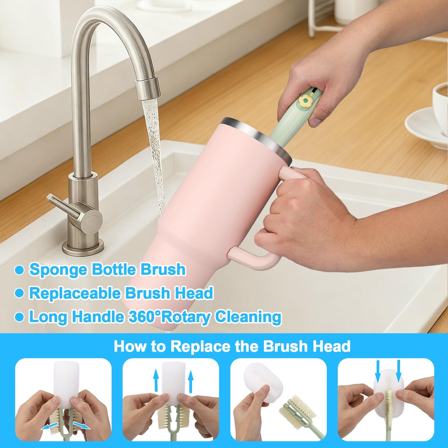 XANGNIER 5 in 1 Bottle Cleaning Brush Set,Multifunctional Water Bottle Brush and Straw Cleaner Brush,Cleaning Tool Kit for Owala/Stanley/Yeti/Simple Modern Tumbler Cup Accessories,Kitchen Gadgets