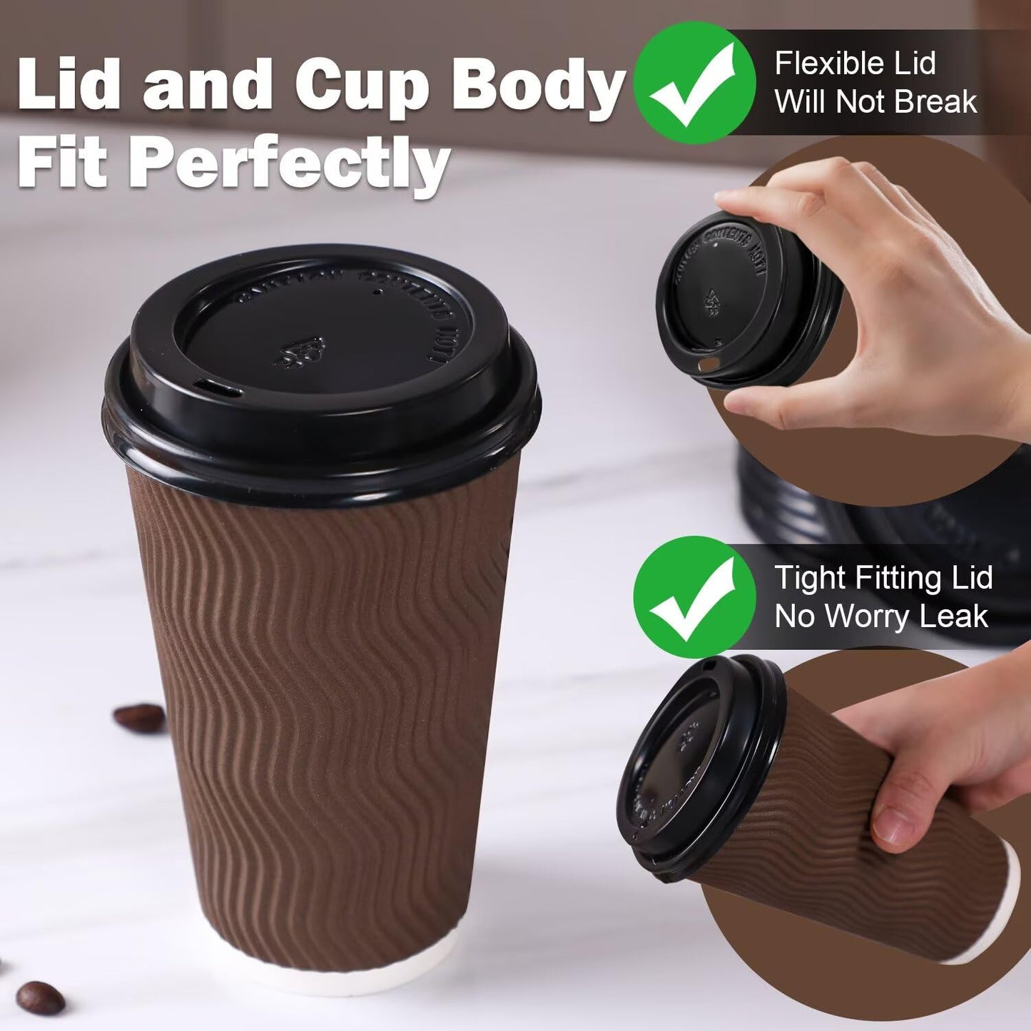 Huifany 16 oz Coffee Cups with Lids 50 Pack, Disposable Coffee Cups with Lids, Insulated To Go Paper Coffee Cup for Hot Cold Drinks