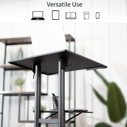 VIVO Mobile 24 x 16 inch Lectern Podium, Height Adjustable Steel Rolling Laptop Cart on Wheels, Black, CART-V03E
